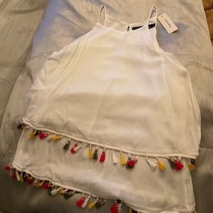 Blue Rain White Tank Top with Colorful Tassels